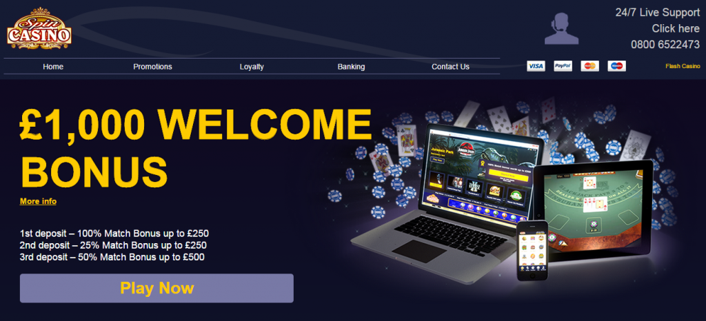 Spin Casino's front page